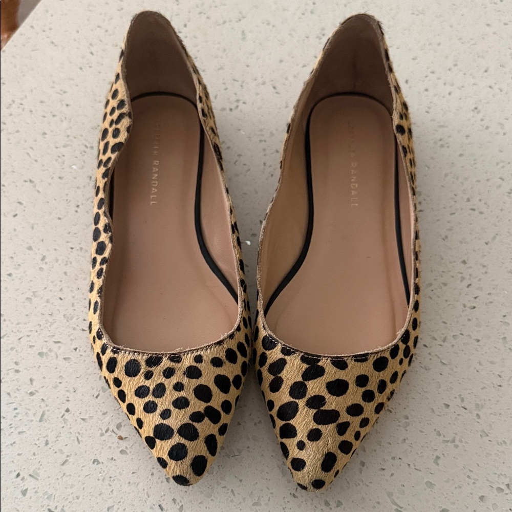 Loeffler Randall Milla Pointe Toe Cheetah Tan and Black Flats, Size 8.5